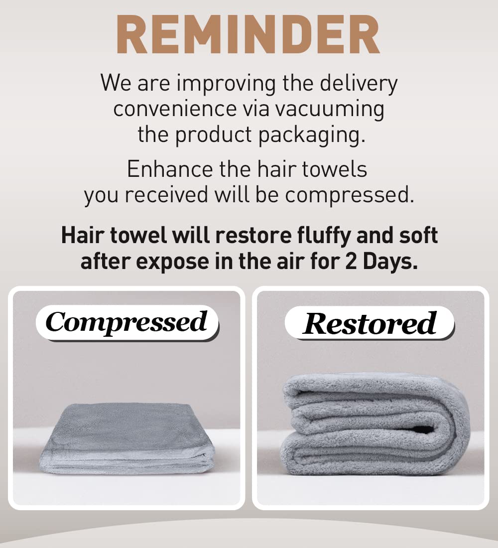 Hicober Microfiber Hair Towel, 3 Packs Hair Turbans for Wet Hair, Drying Hair Wrap Towels for Curly Hair Women Anti Frizz (Grey,Blue,Grey)