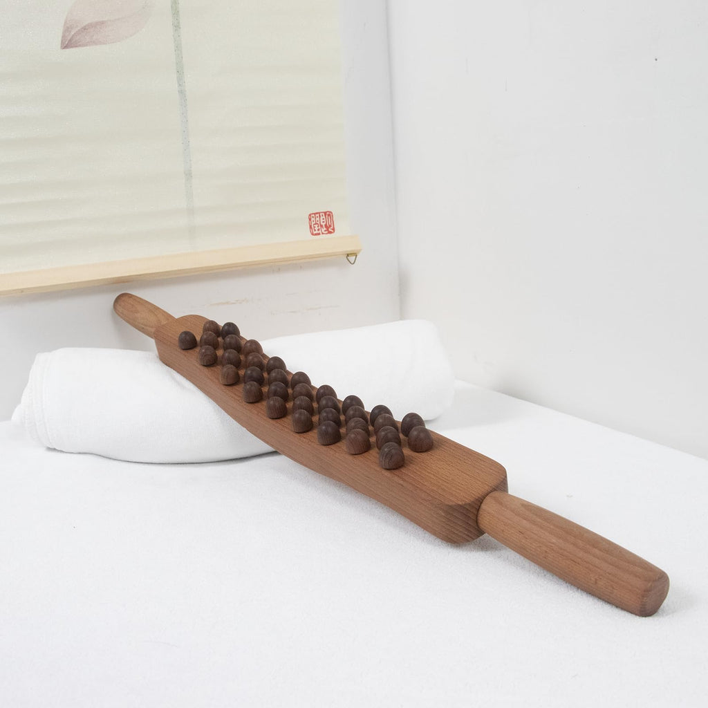 Goodtar Guasha Wood Stick Tools Wooden Therapy Scraping Lymphatic Drainage Massager, Double Row 34 Beads Point Treatment Gua Sha Tools for Back Leg (34 Beads)