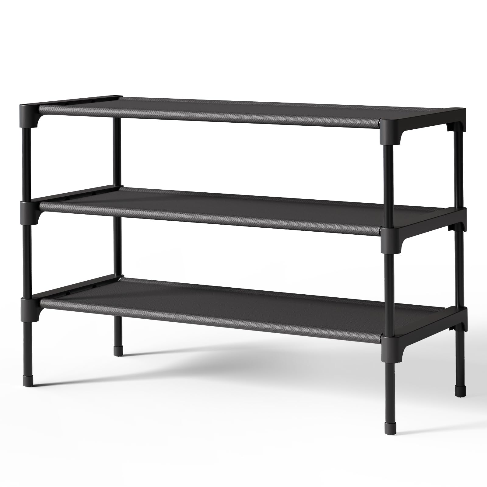Kitsure Shoe Rack - Premium Non-Woven Shoe Rack Shelf, Shoe Organizer for Closet, Entryway, Garage & Corridor, Sturdy & Durable Long Stackable Shoe Shelves, X-Large, Black
