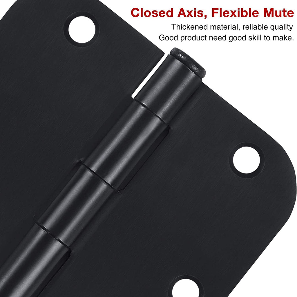 TDCHINGES 30 Pack Rounded Matte Black Door Hinges 3.5 Inch 5/8" Radius Interior 3 1/2 Inch Door Hinges Flat Iron Bifold Easy Installation Door Hinges for Doors 3 ½" Hardware Controls