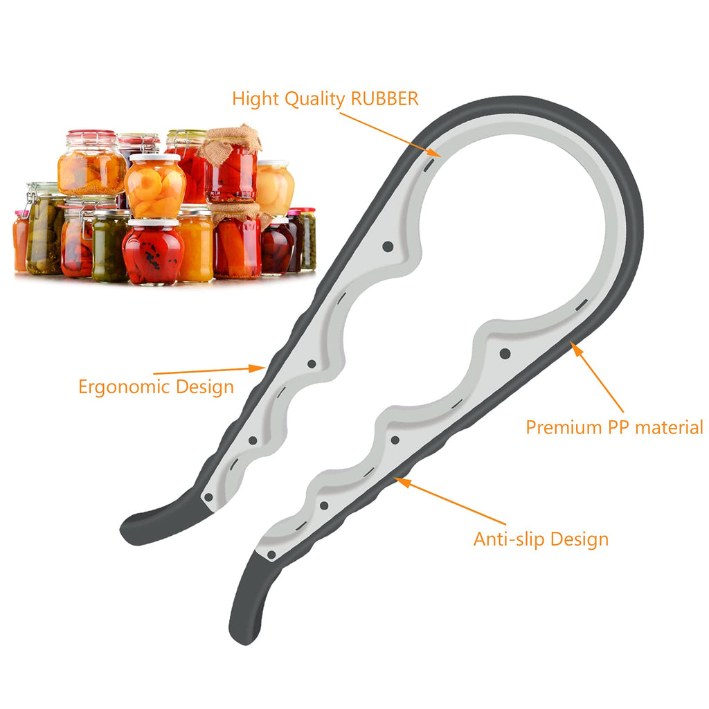 Jar Opener Bottle Opener for Weak Hands, 5 in 1 Multi Function Can Opener Bottle Opener Kit with Silicone Handle Easy to Use for Children, Elderly and Arthritis Sufferers(White)