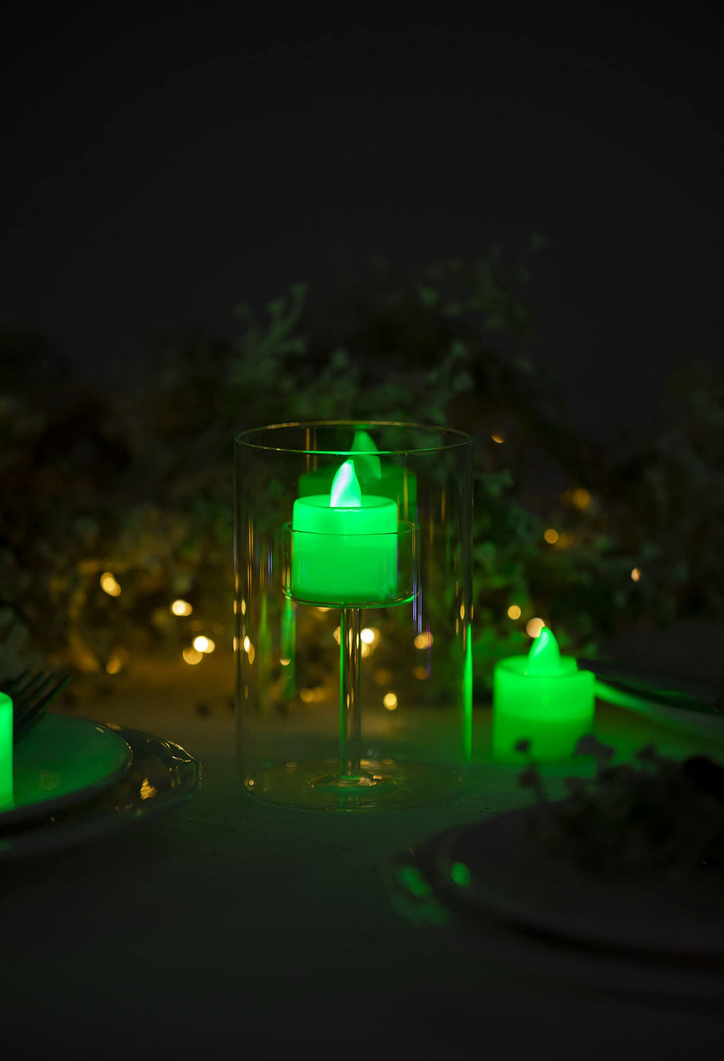 LANKER 24 Pack Flameless Led Tea Lights Candles - Flickering Green Battery Operated Electronic Fake Candles – Decorations for Party, Christmas, Halloween and Festival Celebration (Green)