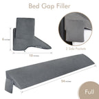 Vekkia Full Bed Wedge Pillow for Headboard Gap Filler(0-5"),High-Density Foam,Prevents Pillows & Items from Falling,Ergonomic Design,Large Storage Pockets, Removable&Washable Cover,Gray,54''x10 x6