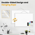 Small Dry Erase Board for Wall, 16" x 12" Double-Sided Hanging Whiteboard, Magnetic White Board with 4 Markers, 4 Magnets and 3 Mini Sticky Notes, Portable Whiteboard for Kids, School, Home, Office