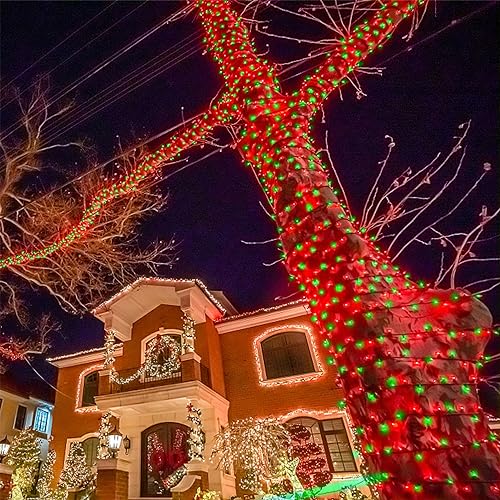 HOME LIGHTING 66ft Christmas Decorative Mini Lights, 200 LED Green Wire Fairy Starry String Lights Plug in, 8 Lighting Modes, for Indoor Outdoor Xmas Tree Wedding Party Decoration (Red & Green)