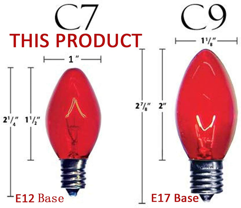 Romasaty 25 Pack C7 Multi-Color Christmas Replacement Bulbs C7 Clear Outdoor String Light Replacement Bulbs, C7/E12 Candelabra Base, 5 Watt