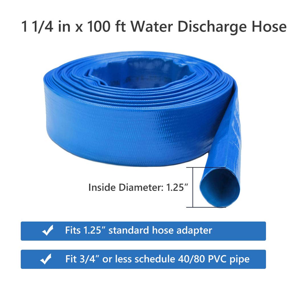 Eastrans 1-1/4''x100ft Blue PVC Lay-Flat Backwash Hose for Swimming Pools, Heavy Duty Discharge Hose Reinforced Pool Drain Hose, Weather Resistant Ideal for Water Transferring
