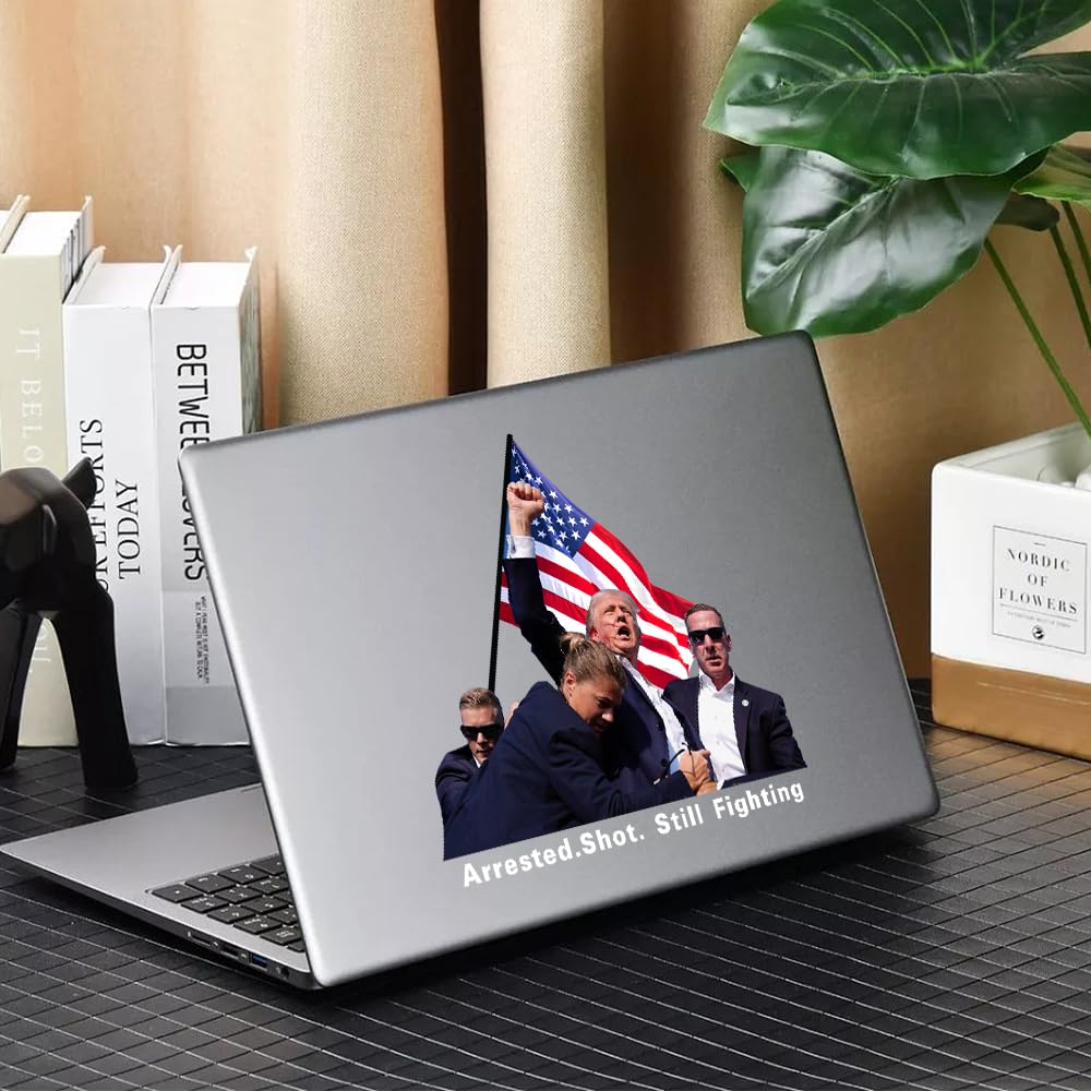 2pcs Trump Fight Decals, Trump Peeking 2024 American Flag Vinyl Stickers Trump Arrested Shot Still Fighting Bumper Sticker for Car Truck Windows Laptop,Great Gift for Any Patriot (Trump Fight)