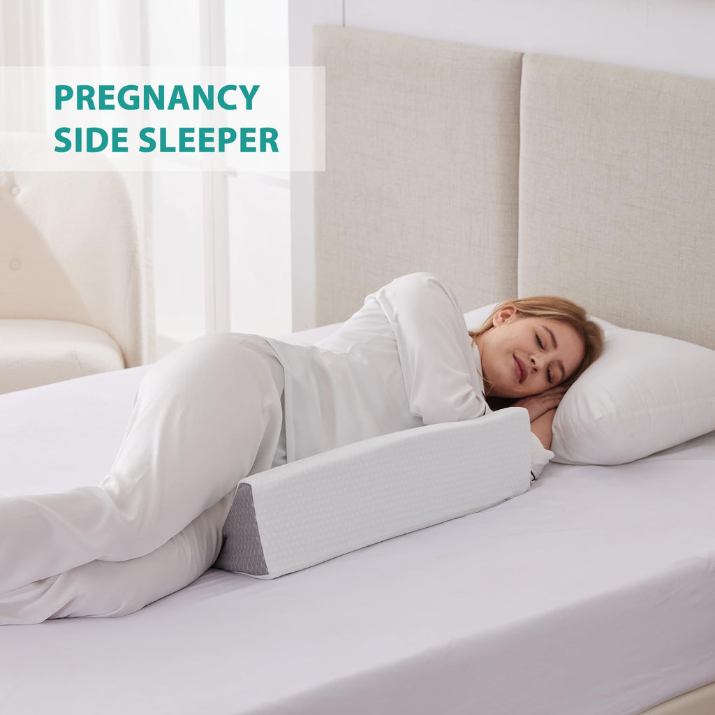 Bedluxe Wedge Pillow for Side Sleeping, Comfort Foam Back Pillow for Side Sleeper, Bed Wedges & Body Positioners for After Surgery, Pregnancy Support, Back Pain, Preventing Bedsores, White/Grey