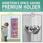 Honeyera Plush Storage (Patent Pending) - Plush Hammock Net Over Door Organizer for Stuffies, Baby Accessories, Toy/Hammock Hanging Storage Big Girls Toddler Large Bag Animals (Purple)