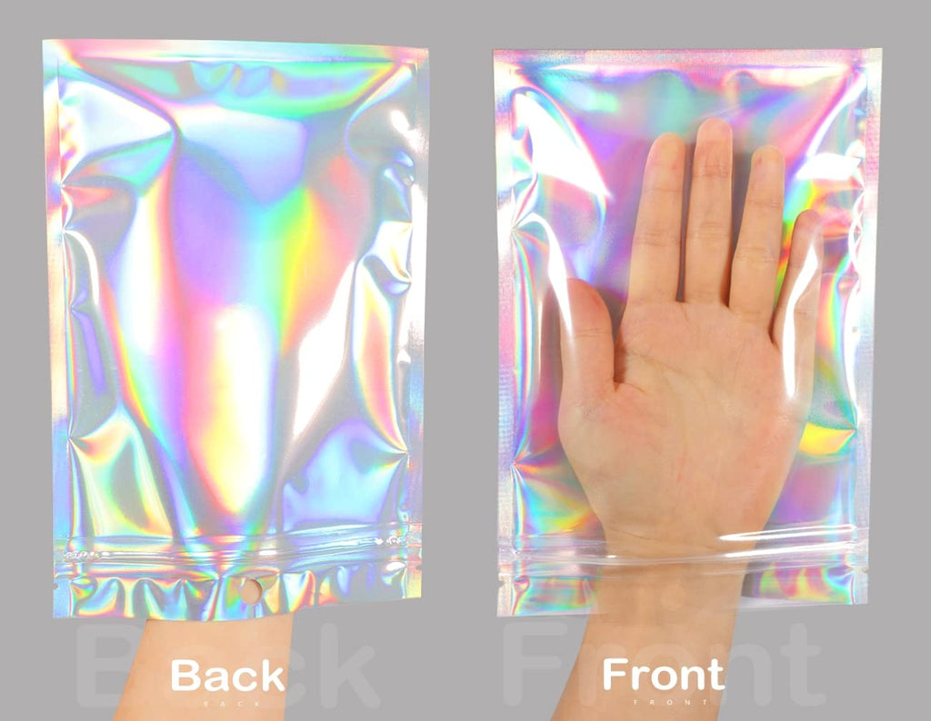 Trunple Smell Proof Bags & Resealable Foil Pouch Bag [100 PCS ] Great for Party Favor Food Storage (Holographic Color, 8 x 5.5 Inch)