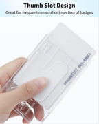 2 Pack Vertical 2-Card Badge Holder with Thumb Slot Hard Transparent PC Case Protector for Office School IDs Credit Cards Driver’s Licenses and Passes