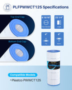 POOLPURE PLFPWWCT125 Pool Filter Replaces PWWCT125, Ultra-B2, Porpoise PP-B2-M, Clearwater II ProClean 125, 817-0125N, 125 Sq.ft Filter Cartridge 1PACK