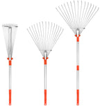 Buyplus Adjustable Garden Leaf Rake - 24 to 63 Inch Telescopic Metal Rake, Expandable Folding Leaves Rake for Lawn Yard, Flowers Beds and Roof