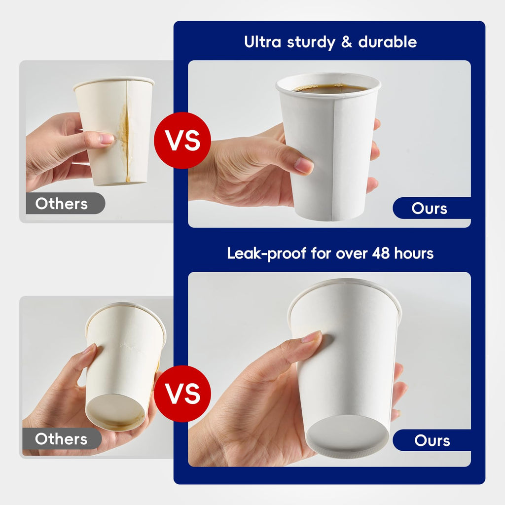 JOLLY CHEF 300 Pack Disposable Paper Coffee Cups 12 oz, Hot Beverage Cups Paper Cups for Water, White Drinking Cups, Ideal for Party, Office, Home, Travel and More