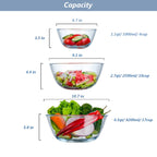 WhiteRhino Glass Mixing Bowls Glass Bowls with Lids Set(4.5QT,2.7QT, 1.1QT),Large Salad Bowls,glass mixing bowl Space-Saving Nesting Storage bowls for Cooking,Baking,Prepping,Dishwasher Safe