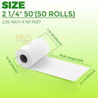 TK Thermal King, (50 Rolls) 2 1/4" x 50' feet Thermal Paper, POS Cash Register Receipt Rolls, Fits All Credit Card Terminal, Premium Quality, White