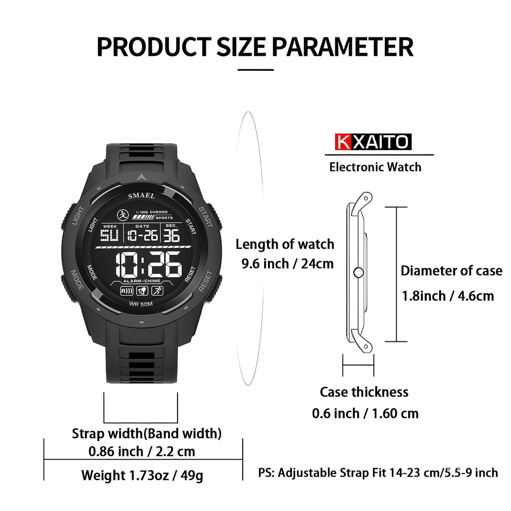 Men's Watches Sports Outdoor Waterproof Military Watch Date Multi Function Tactics LED 46mm Face Alarm Stopwatch for Men (8105 Black All)