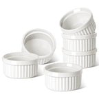 LE TAUCI Ramekins 6 OZ, Ceramic Souffle Dishes, Oven Safe Custard Cups for Baking, Creme Brulee, Pudding, Dessert, Microwave & Dishwasher Safe, Set of 6, White