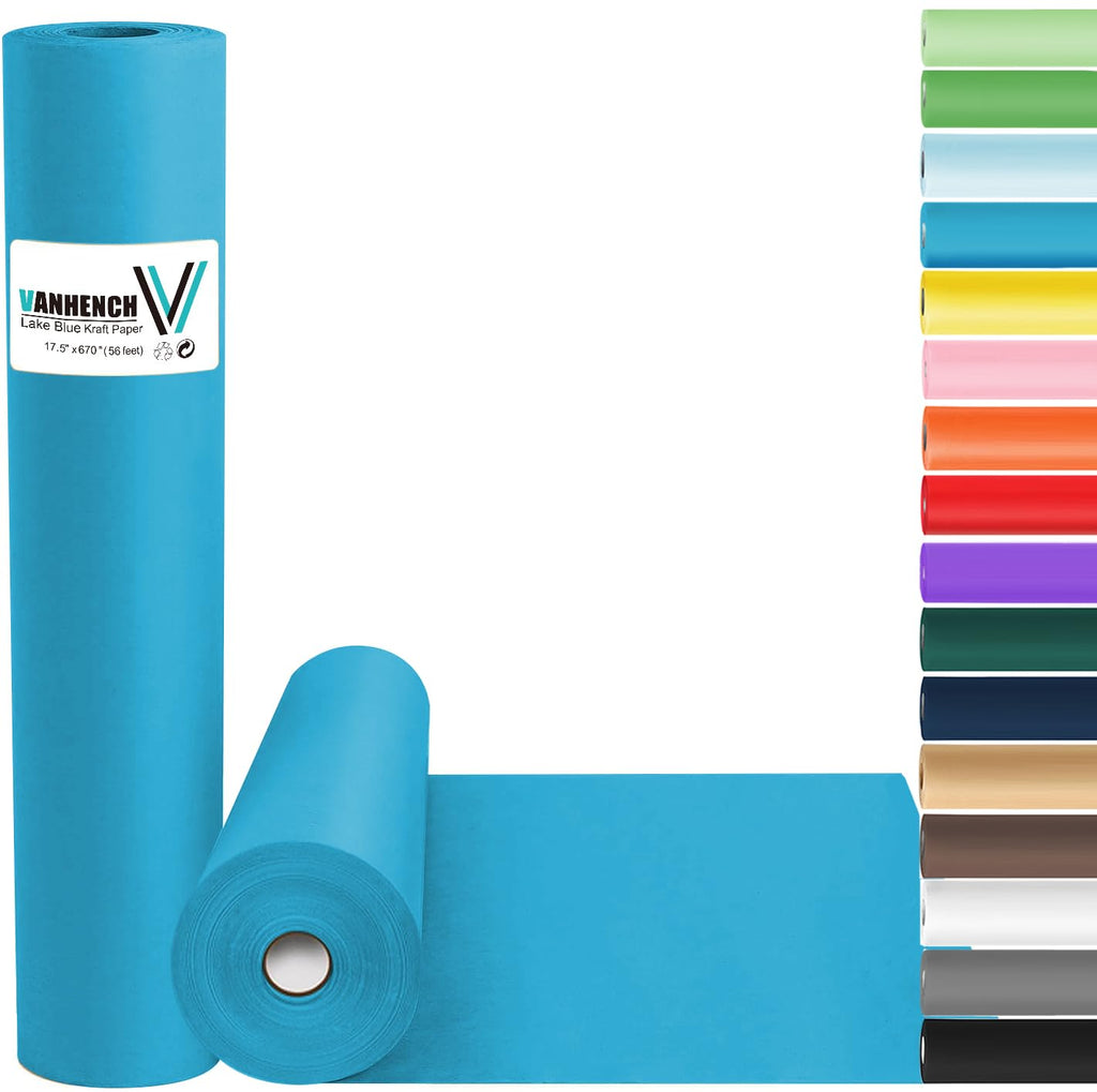 Vanhench Lake Blue Wrapping Paper Roll 17.5"×963" (80FT), Solid Color Art Kraft Craft Paper for Christmas, Wedding, Birthday Wrapping Paper Bouquet Flower Crafts Poster Bulletin Board Paper Roll