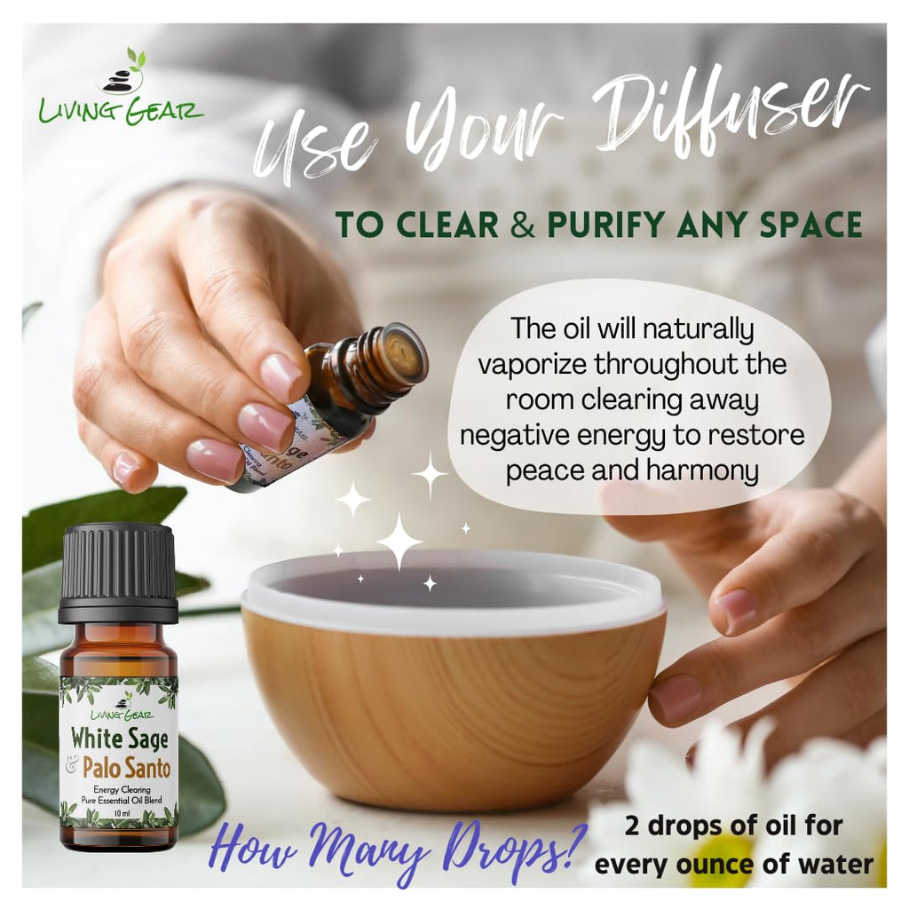 White Sage and Palo Santo Essential Oil for Clearing and Protection - Smokeless Smudging Blend - Clear Negative Energy Without Burning Sage - 10 ml