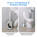 Toilet Bowl Brush Holder Set: Curved Design with Holder for Deep Cleaning Under Rim - Compact Hidden Scrubber for Small Space - Modern RV Bathroom Accessories - White 1 Pack