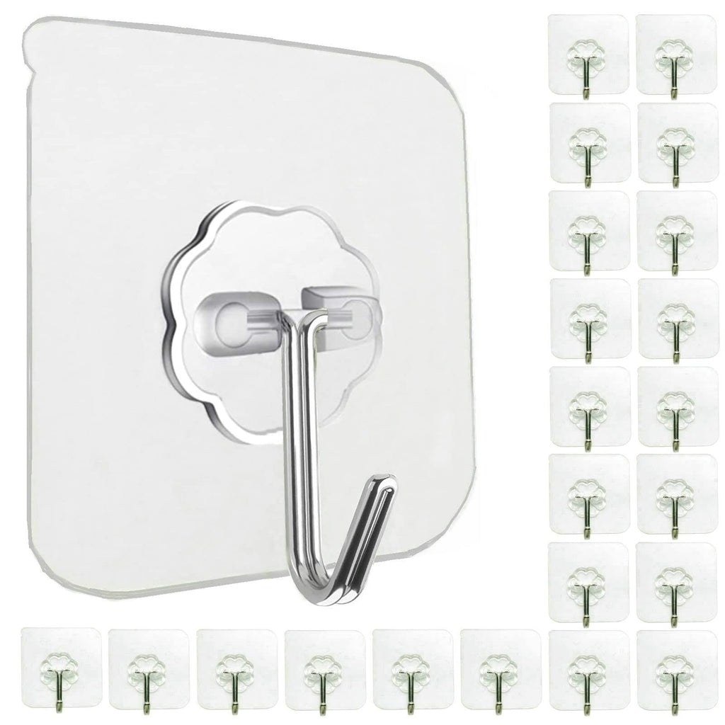 24 Pack Adhesive Wall Hooks 33LB Heavy Duty No Drill Transparent Waterproof Hooks for Bathroom Kitchen Towel Coat Office Home Outdoor