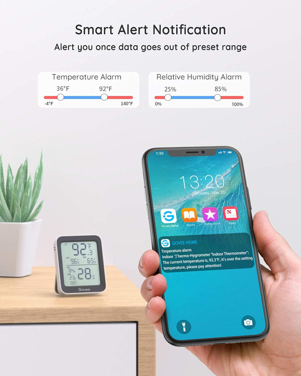 Govee Indoor Hygrometer Thermometer 2 Pack, Bluetooth Humidity Temperature Gauge with Large LCD Display, Notification Alert with Max Min Records, 2 Years Data Storage Export for Room Greenhouse, Black