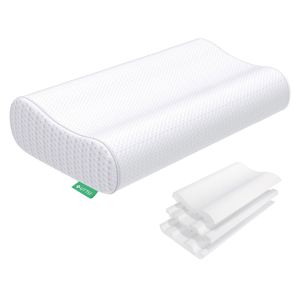 UTTU Cervical Pillow for Neck Strain Relief, Memory Foam Neck Pillow for Sleeping, Adjustable Orthopedic Sandwich Pillow, Contour Cooling for Side Back Stomach Sleeper, Queen(23.6"×14"×4.7"/3.9")