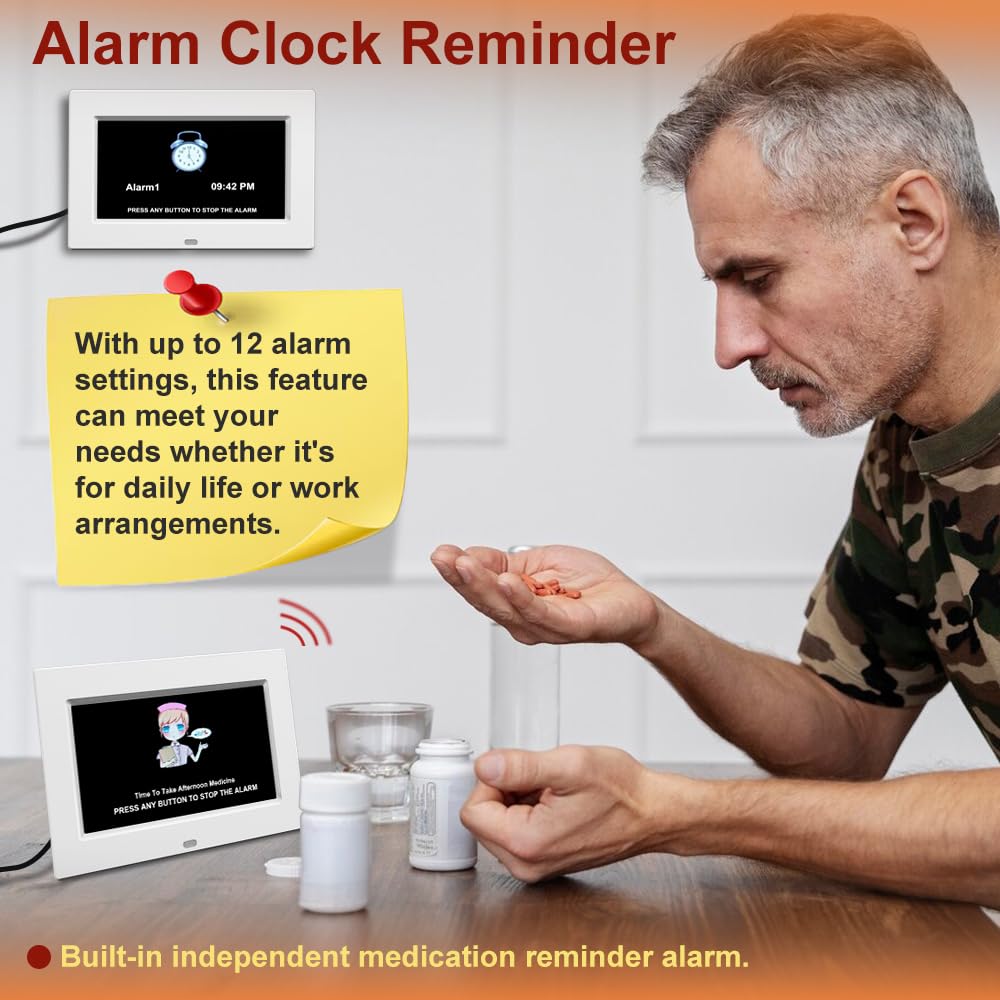 AINFTIME Digital Clock with Date and Day of Week for Elderly-12 Alarms Medication Reminder Dementia Alzheimers Clock Calendar with Extra Large Display (7 inch White)