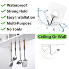 Adhesive Wall Hooks 13LB Heavy Duty No Drill Transparent Waterproof Hooks for Bathroom Kitchen Towel Coat 12 Pack
