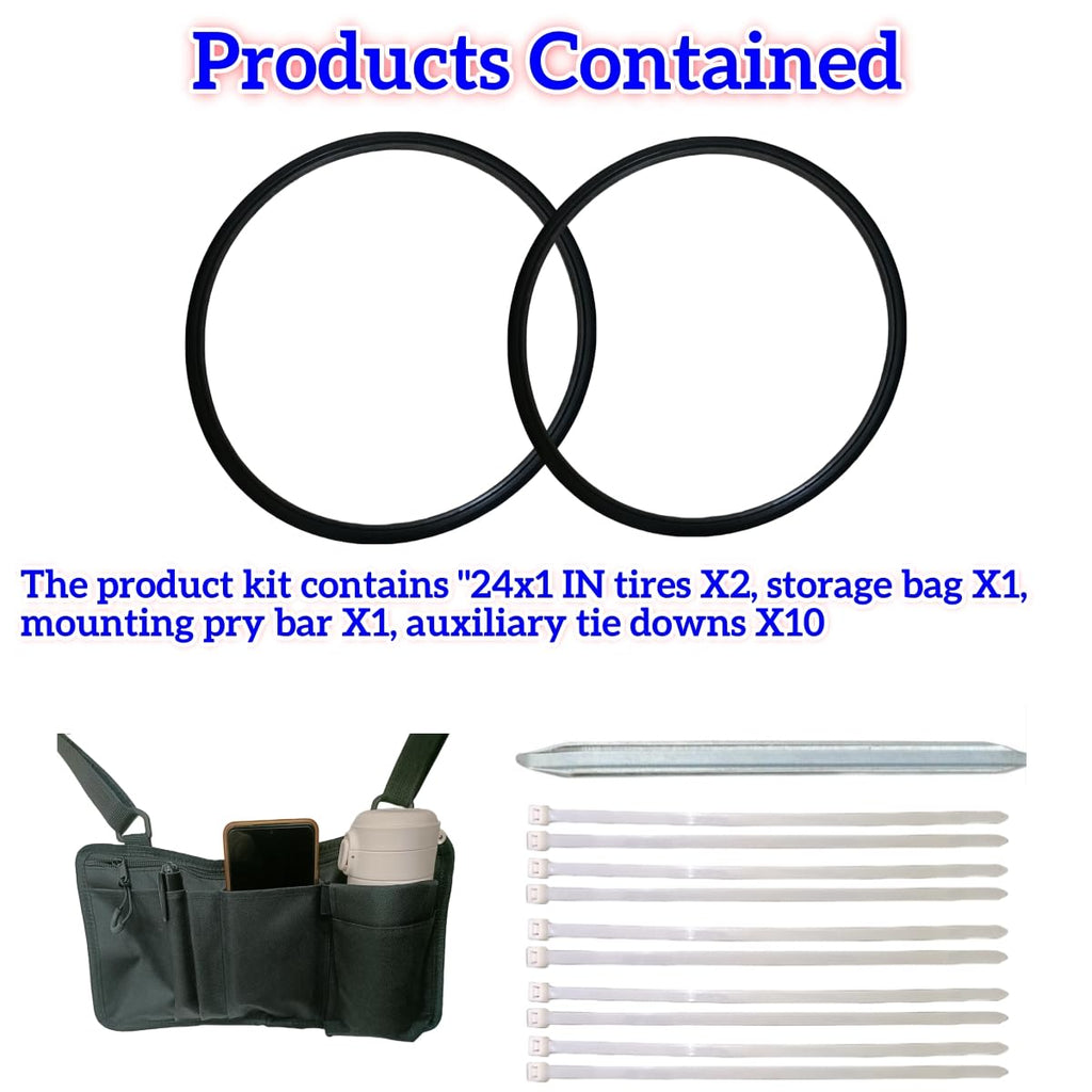 LEHUOJIA wheelchair tires 24"X1"（1 pair）Fits all brands of wheelchair accessories, Universal Flat Free Polyurethane Tire Manual replacement of wheelchair parts, comes with mounting tool ties (black