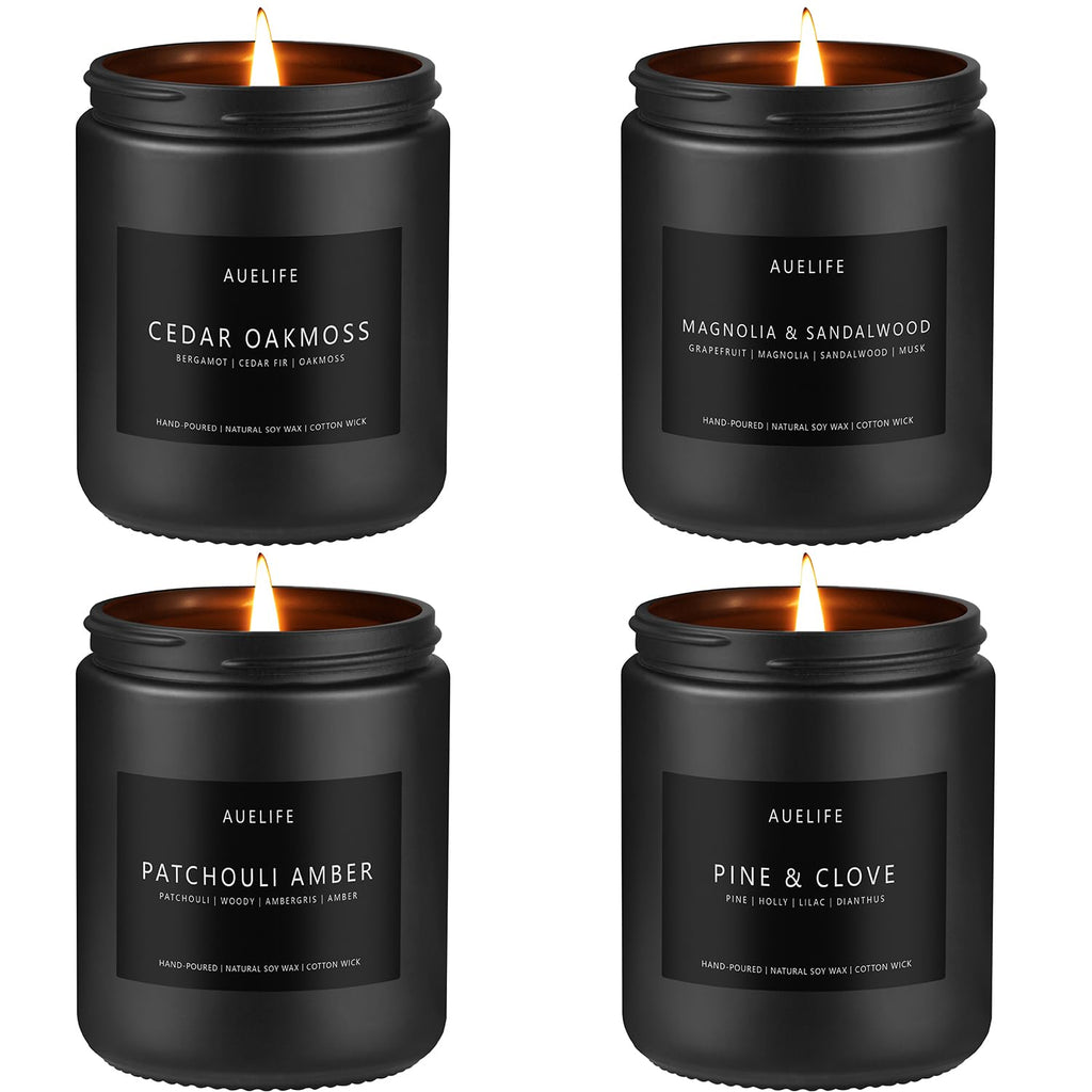 Scented Candles Set | Men Candles Set, Candles for Men Scented Candles for Home - 4 Pack Candles Scents of Pine & Clove/Cedar Oakmoss/Patchouli Amber/Magnolia & Sandalwood