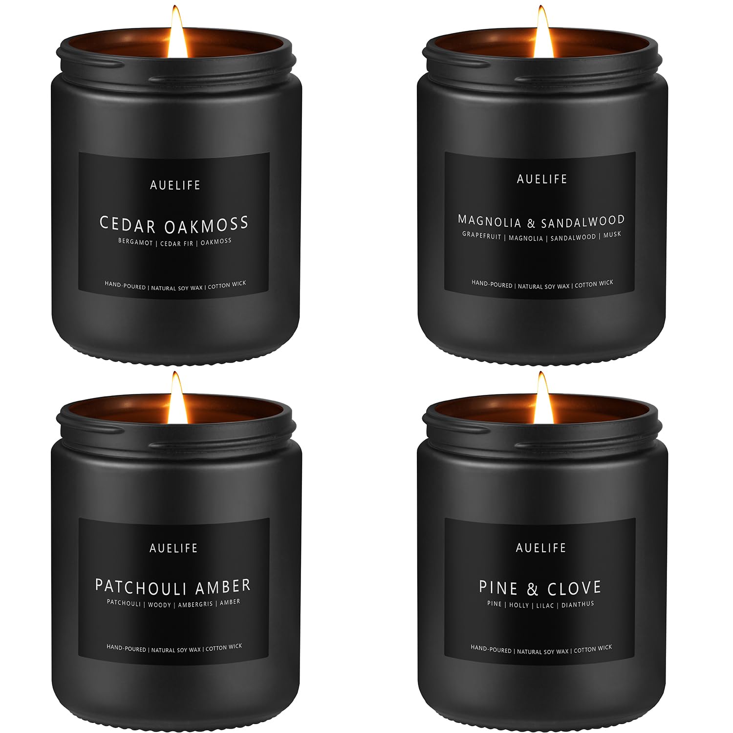 Scented Candles Set | Men Candles Set, Candles for Men Scented Candles for Home - 4 Pack Candles Scents of Pine & Clove/Cedar Oakmoss/Patchouli Amber/Magnolia & Sandalwood