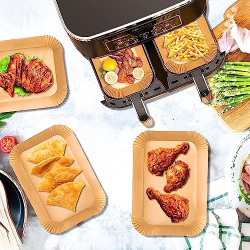 Air Fryer Paper Disposable Liners, 100PCS 8.6x5.5 inch Rectangular Food Grade Parchment Liners,for Ninja Foodi Dual and others 8QT 10QT, Non-stick Oil-proof Water-proof Accessories Baking Paper