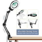 Magnifying Glass Light Clamp Desktop Lamp Stand Desk Table Close Work Up for Crafting, Model Assembly, Reading, Sewing, Jewelry Making, 10X-5X HD Magnifier 50 illumination Options for Elderly