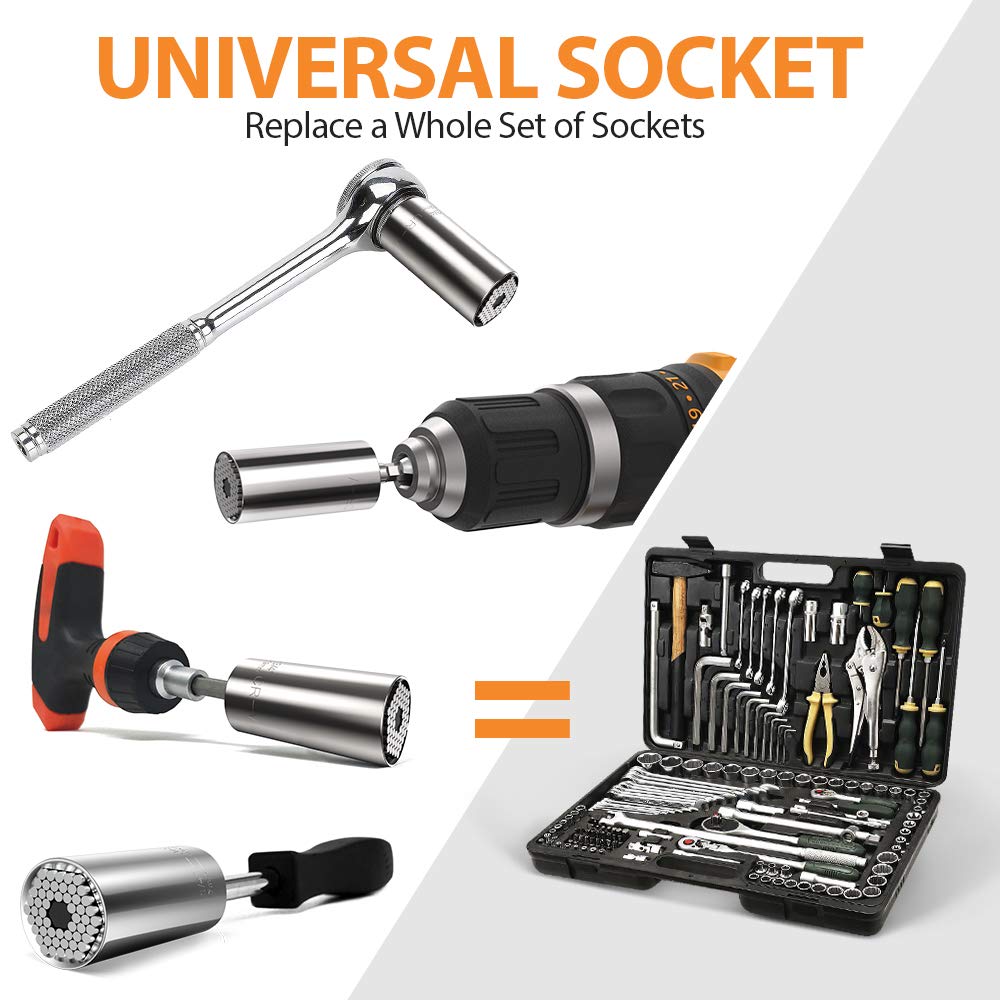 Super Universal Socket Tool Gifts for Men - 2 Pack Christmas Stocking Stuffers Mens Gift Socket Set with Power Drill Adapter(7-19 MM) Cool Stuff Gadgets for Birthday Gift for Women Fathers Dad