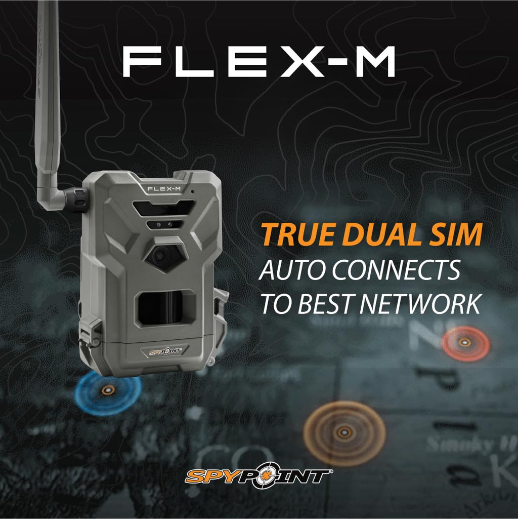 SPYPOINT Flex-M Twin Pack Cellular Trail Cameras - Best Value in Hunting Accessories, No WiFi Needed, GPS, Night Vision, Dual-Sim LTE, IP65 Water-Resistant, 28MP Photos, 720p Videos + Sound (2)