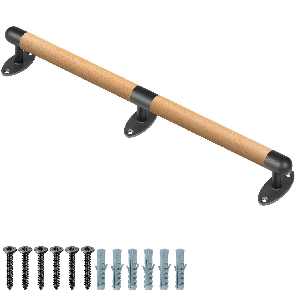SELEWARE 52 Inch Wood Handrail Indoor Stairs Handrail Wall Mount Handrail w/Sturdy Metal Barckets, Barrier-Free Staircase Grab Bar for Elderly, 1.3 Inch Round