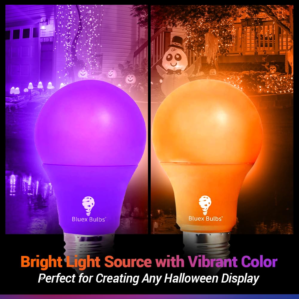 4 Pack A19 LED Light Bulb LED Light Bulb 120V E26 Base 9 Watt (60-watt Replacement) Bulb, Party Decoration, Porch, Home Lighting, Christmas Light Bulbs (Orange Purple, 6 Pack)
