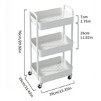 Sywhitta 3-Tier Plastic Rolling Utility Cart with Handle, Multi-Functional Storage Trolley for Office, Living Room, Kitchen, Movable Storage Organizer with Wheels, White