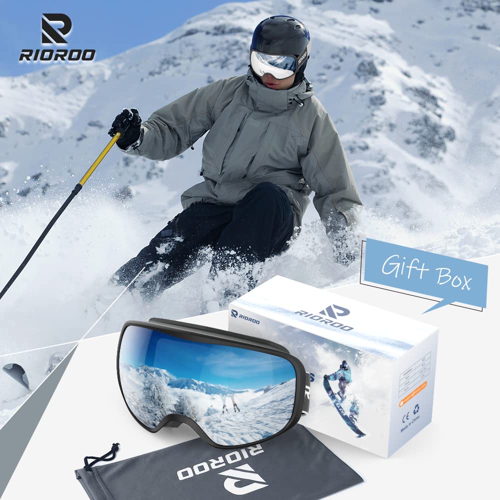 RIOROO Ski Goggles Snowboard Goggles for Men Women Adults Youth,Over Glasses OTG/100% UV Protection/Anti-fog/Wide Vision