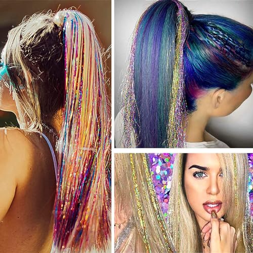 Hair Tinsel Kit (48 Inch,18 Colors, 4320 strands), Tinsel Hair Extensions with Tools, Heat Resistant Fairy Hair Tinsel Kit for Women Hair Accessories