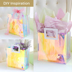 VUOJUR 10pcs Holographic Small Gift Bags 8.3x8x4'' Clear Reusable Birthday Gift Bags for Women Girl Iridescent Christmas Gift Bags with Handle