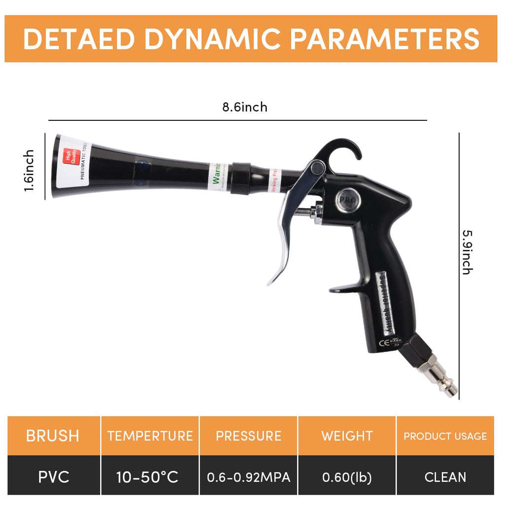 Tornado Air Blow Gun for Car Detailing - High Pressure Dry Cleaning Gun with Brass Nozzle, Quickly Blasts Dust & Dirt, Works with Air Compressor