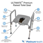 Ultimate Raised Toilet Seat with Handles, Bedside Commode, Padded, Armrests, Adjustable Height, Premium Elevated Toilet Seat for Elderly Bathroom Safety with Arms, Standard and Elongated Toilets, Gray