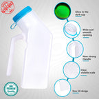 Rognik Portable Urinals for Men & Elderly Bottle with Glow Lid in The Dark, Screw Cap 1000ml-Male Urinal Pee Bottle with Spill Proof Plastic Jar for Travel & Urine Collection Pack of 2