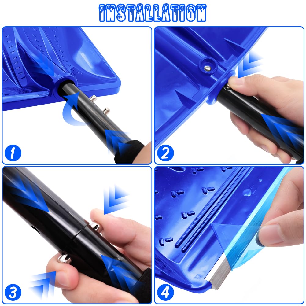 Snow Shovel, 2024 New Upgrade Snow Shovels for Car Driveway Snow Removal, Lightweight Portable Adjustable Large Capacity Shovel Perfect for Garden, Camping, Snowman Playing and Emergency(Blue)