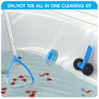 TidyMister 4-in-1 Spa Cleaning Set - Hot Tub Small Pools Maintenance Accessories Kit with Skimmer Net Round Brush Scrubber and 2ft Pole