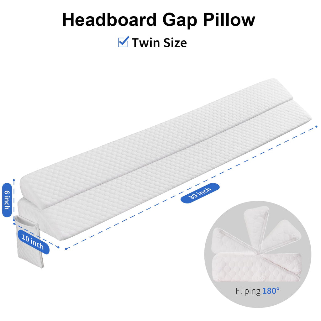 EUHAMS Twin Size Bed Wedge Pillow - Bed Gap Filler Mattress Wedge Headboard Pillow Close The Gap 0-7" Between Your Headboard and Mattress or Wall for Sleeping Backrest Pillow (39"x10"x6" White)
